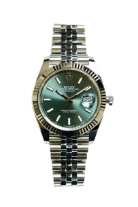 2025 ROLEX 41MM DATE JUST MINT GREEN FLUTED JUBILEE STEEL 126334