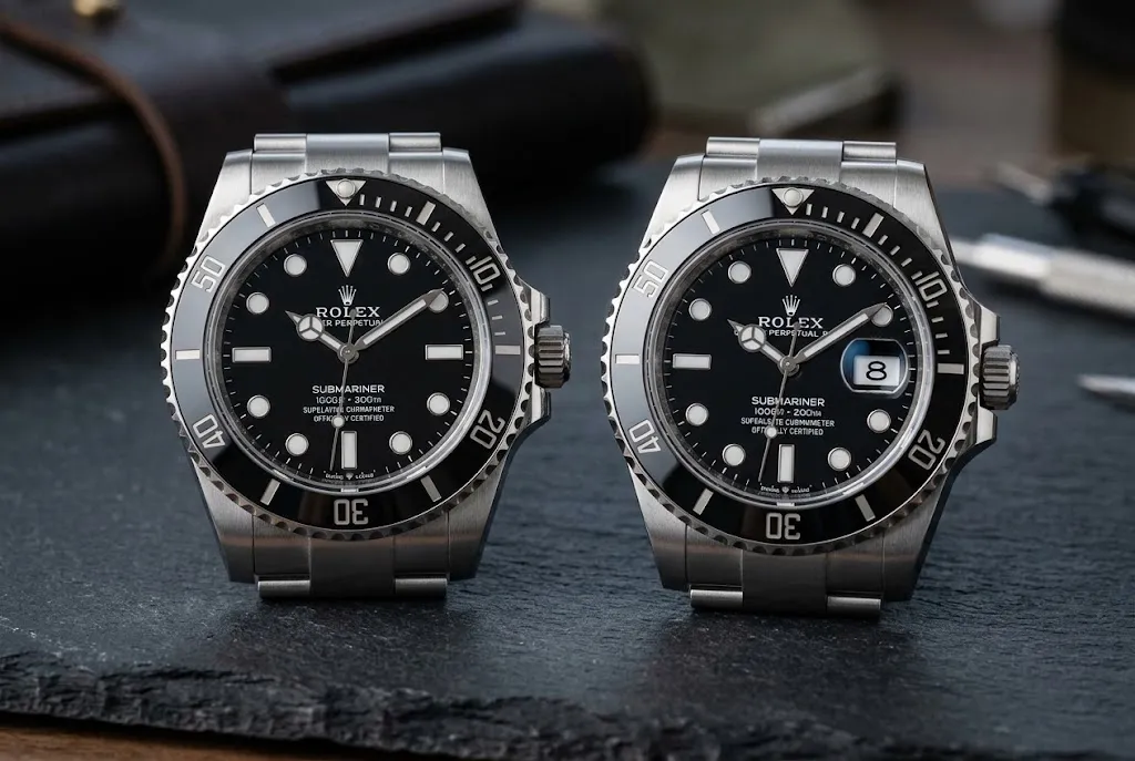 Side-by-side comparison of Rolex Submariner Date vs No Date